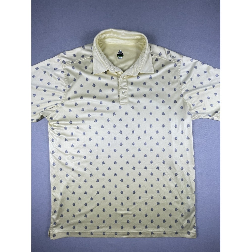 Bolle Polo‎ Shirt Mens XL Yellow Leaf Print B-Tech Golf Short Sleeve Performance